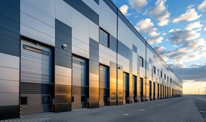 Obraz premium modern warehouse industrial park exteriors with shinny board panels on the walls