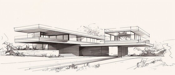 beautiful sketch illustration of modern, contemporary and minimal architecture 