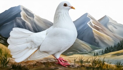 White pigeon illustration, PNG file.