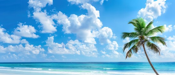 Fototapeta premium palm tree on tropical island beach wallpaper