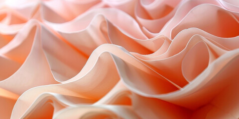 Fototapeta premium Abstract layered paper sculpture in soft peach and beige tones creating a mesmerizing and elegant artistic form with intricate curves and folds 