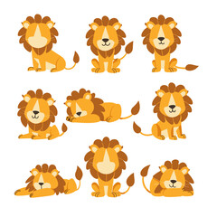 Fototapeta premium collection of playful cartoon lions in various poses