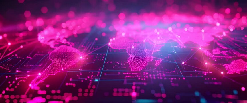 Abstract neon world, glowing digital trade routes, international business connectivity