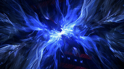 Brochure with an indigo and olive bolt explosion set against a patriotic backdrop,