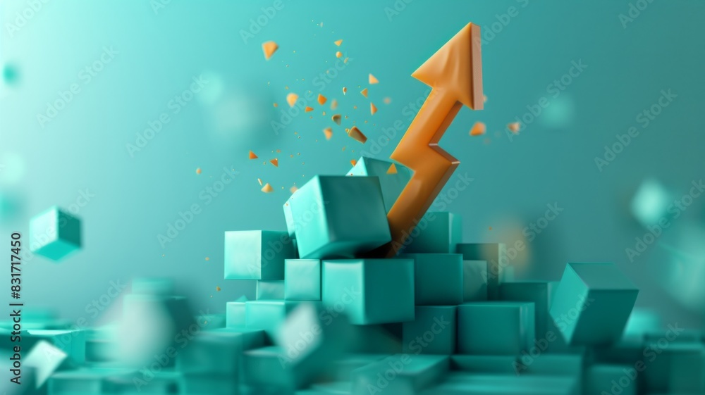 Poster growth dynamics a 3d design of a simple geometric cube transforming explosively into numerous smalle