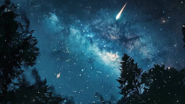 Night sky with stars, milky way, and comet