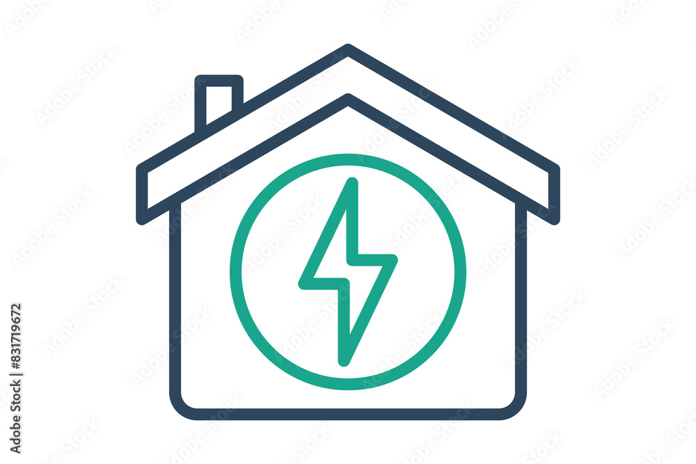Poster electric icon. house with lightning. icon related to utilities. line icon style. utilities elements 