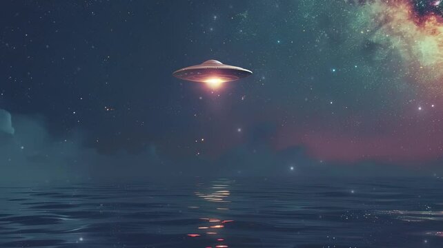 Ufo in night sky and ocean