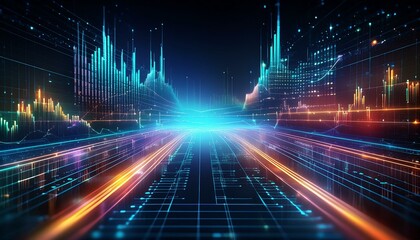 Obraz premium A futuristic representation of AI algorithms analyzing financial data, with holographic visual