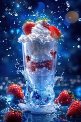 beautiful strawberry ice cream with splashes, very photographic and professional