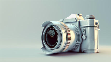 A stylish vintage camera against a soft grey background, highlighting retro photography equipment.