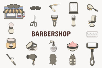 Barbershop Lineal Color Vector Illustration Icon Sticker Set Design Materials