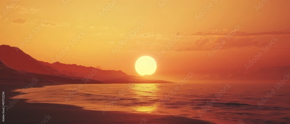 Wall mural sunset wallpaper with the sun lying down in the sea - Wall murals