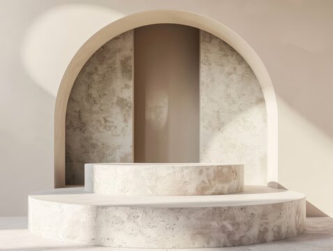 Elegant minimalist display podium complements arched backdrop
