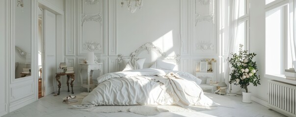 light bedroom Interior design with an  eclectic style and white and pastel colors