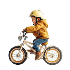 Little child riding a bike, white background