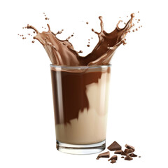 Milk and chocolate milk splashing out of glass, white background