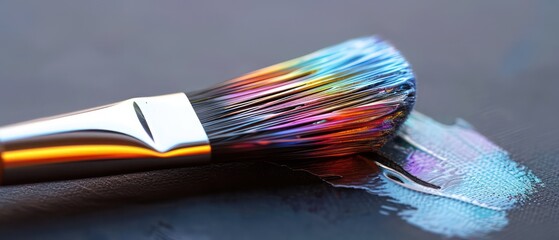 paint brush with colorful paint making bold strokes in free sweeping gestures, very artistic and gestural