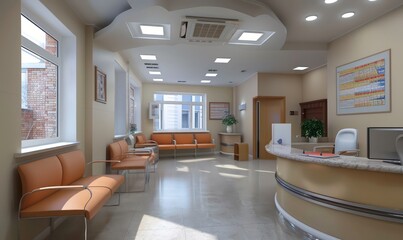 modern reception and waiting room of a medical office and clinic