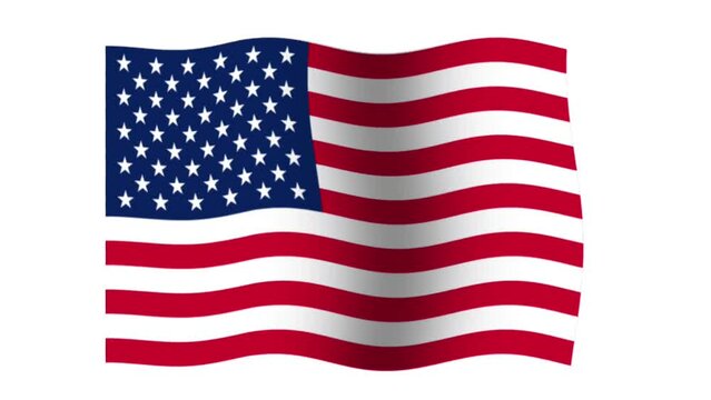 Animation of an American flag fluttering in the wind on a white background