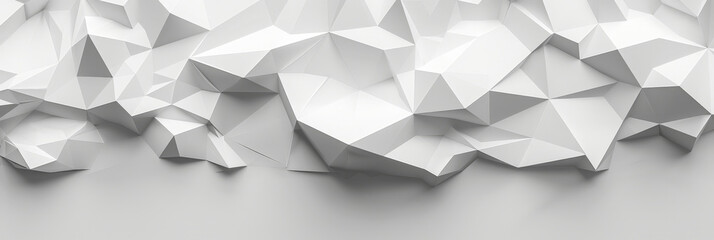 Abstract geometric landscape with white polygonal shapes forming a futuristic and minimalist 3D design with sharp edges
