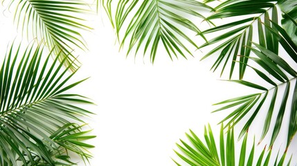 Palm branches on a white background. Suitable for board, postcards,Border settings, copy space. - Generative Ai