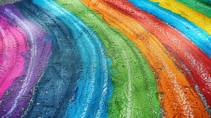 Chalk drawing rainbow markings on the pavement at a pedestrian crossing - rights of the LGBT community