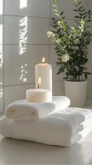 Fresh White Towels and Soothing Candles in Spa Setting