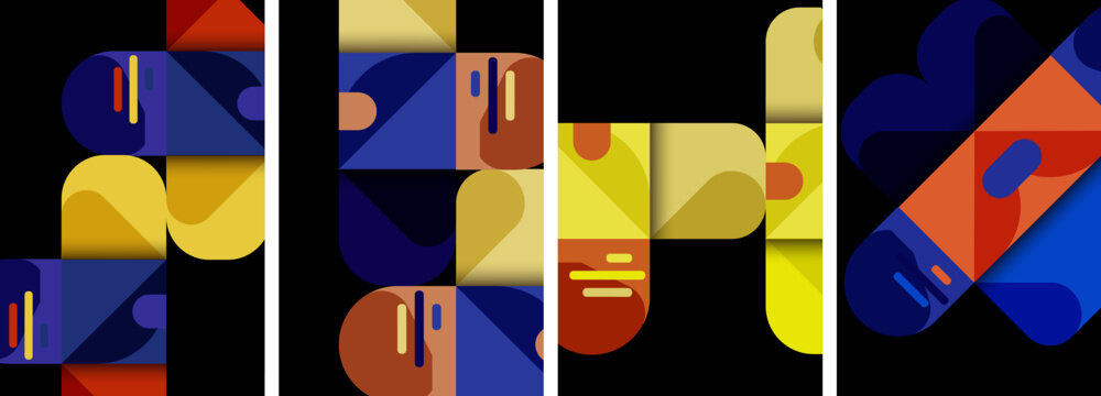 Geometric colorful poster backgrounds with squares and circles