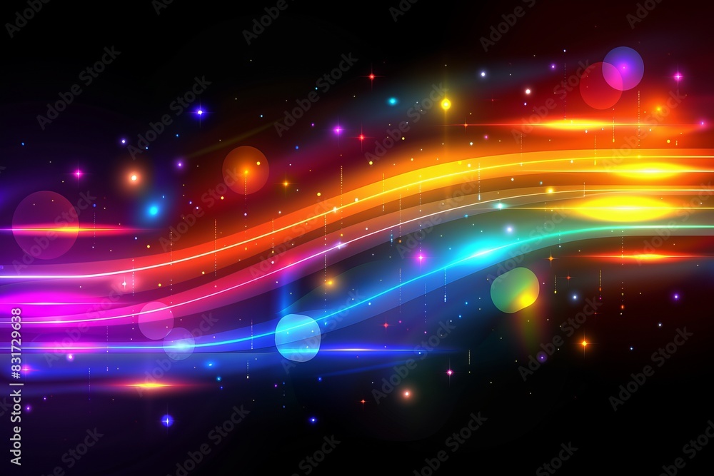 Poster glowing particle dots with colorful dots in abstract background, concept of light shining sparkling 