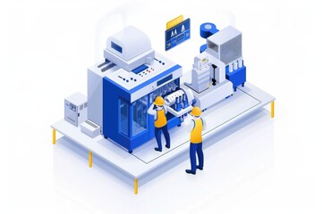 Engineer Maintenance machine isometric industrial employee worker fixing in factory element on white background isolated.