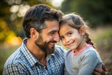 A man and a little girl are hugging each other