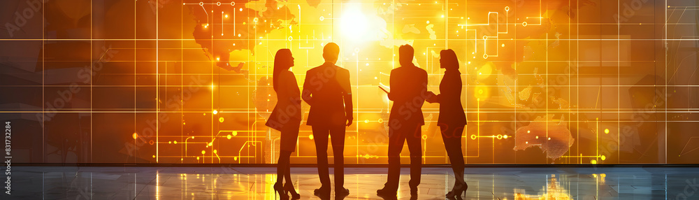 Poster entrepreneurs discussing new startup concept in high resolution image with glossy backdrop emphasizi