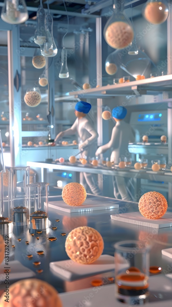 Poster cutting edge cell culture experiment in modern science laboratory setting