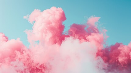 Puffs of pink smoke in front of a blue background stock photo, in the style of bold color blobs, resin, juxtaposed imagery, realistic hyper - detail