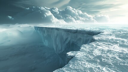 Large crack in the Antarctic ice sheet.