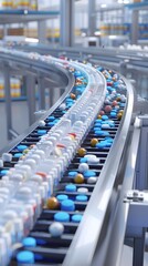 Obraz premium Automated Pharmaceutical Production Line in Modern Factory Facility