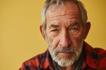 Obraz premium Portrait of an elderly man with a beard on a yellow background