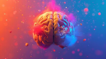 Fototapeta premium Illustration of Brain Affected by Post-Traumatic Encephalopathy Against a Vivid, Colorful Background