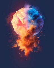 Artistic Portrayal of Brain Suffering from Chronic Traumatic Encephalopathy (CTE) with Colorful Depiction of Brain Damage