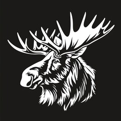 Obraz premium Rugged moose head silhouette, crafted for outdoor sports team logos, suitable for adventure sports apparel and gear