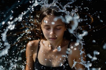 Obraz premium photo of a girl with splashes of water water scatters