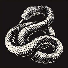 Fototapeta premium Coiled snake silhouette, sharp and edgy, ideal for combat sports team logos, applicable on martial arts uniforms and gym wear