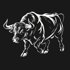 Charging bull silhouette, strong and powerful, ideal for football team logos and rugged sports apparel