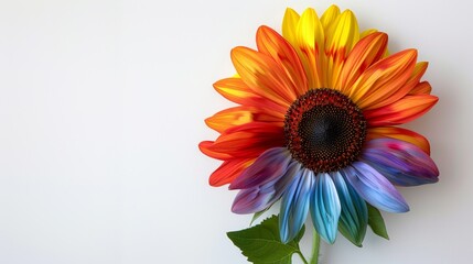 Vibrant 3D Rainbow Sunflower on White Background for Pride Month Celebration
