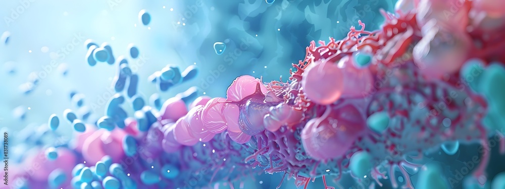 Poster colorful 3d rendered tissue engineering creation showcasing cellular and biological structures