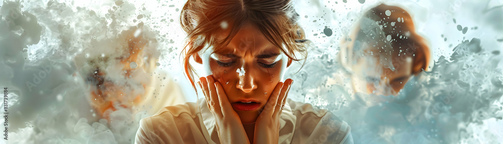 Aufkleber team in crisis: high resolution image of a panicked atmosphere in customer service setting