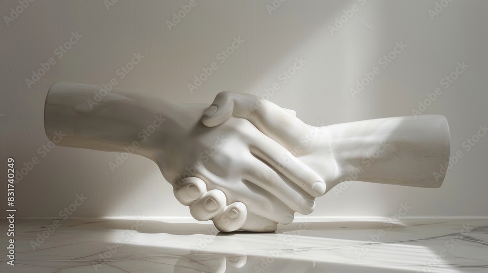 Aufkleber serene white handshake sculpture symbolizing friendship in a modern minimalist setting captured with