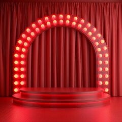 Retro Glamour: Illuminated Red Stage Arch with Curtains