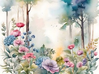 Flower Forest Landscape Watercolor Art